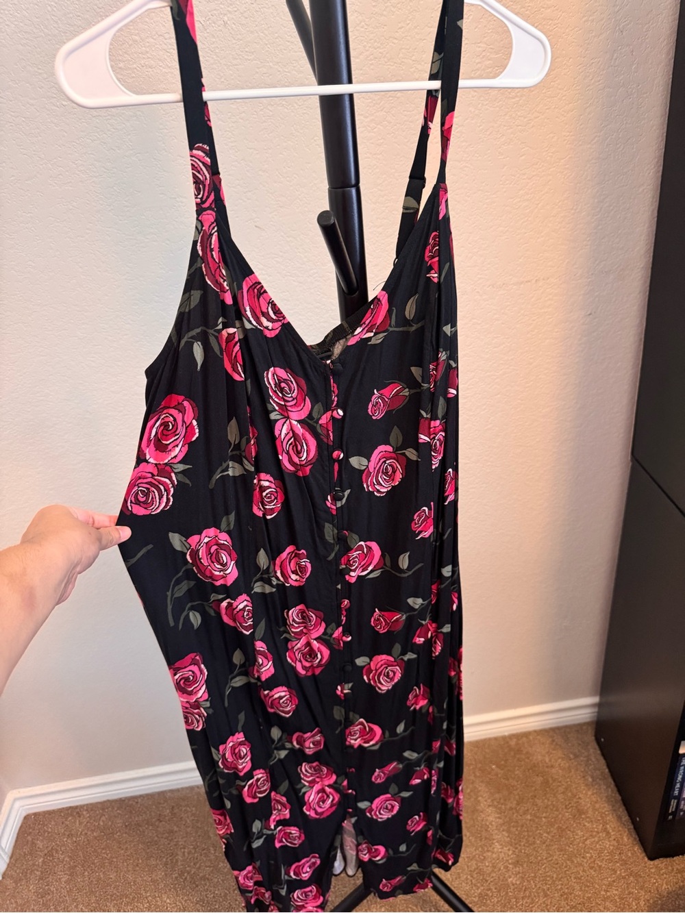 Torrid Black Camisole Dress with Pink Rose Print